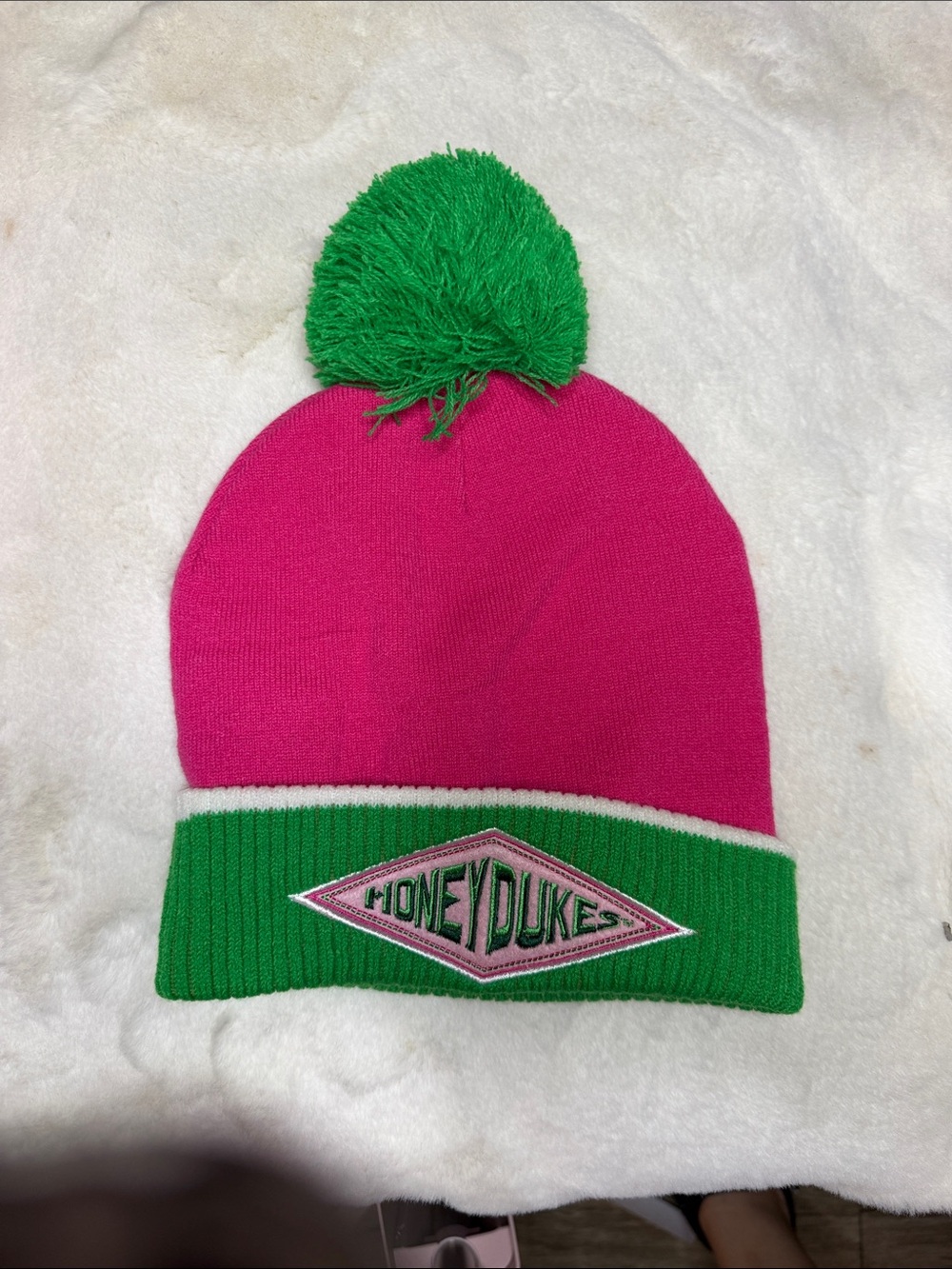 Honeydukes Pink & Green Pom Beanie - Women's Hat